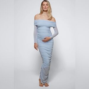BUMPSUIT - Off The Shoulder Soft Mesh Dress - Size M, Baby Blue, Maternity Dress